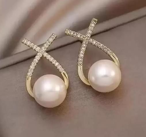Korean Studded Cross Pearl Stud Earrings - FreshShopStore