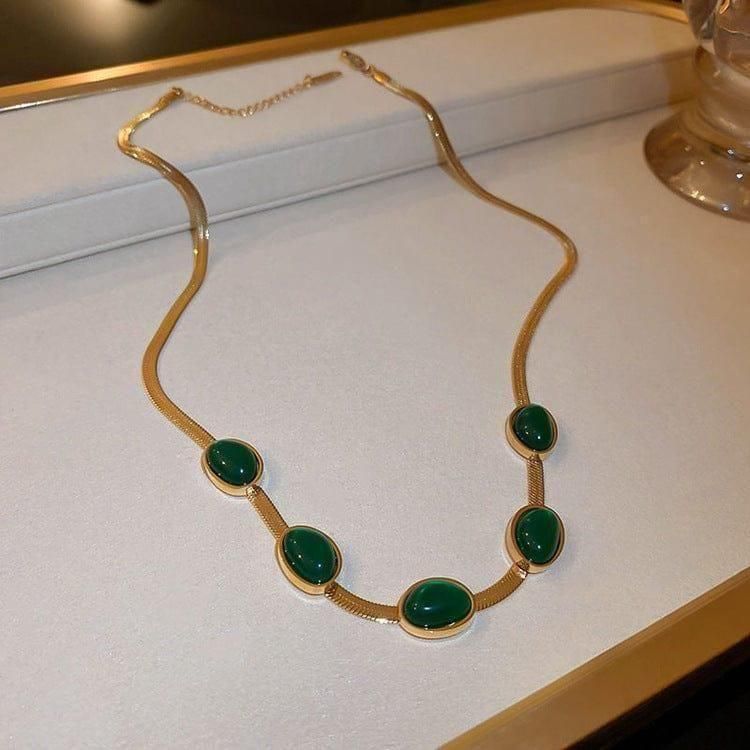 Oval Green Crystal Pendant Necklace Set With Bracelet - FreshShopStore