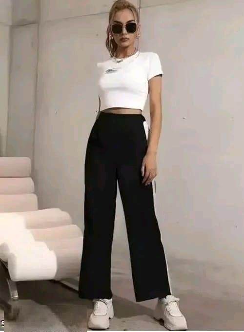 Black and white striped joggers for women - comfy - FreshShopStore