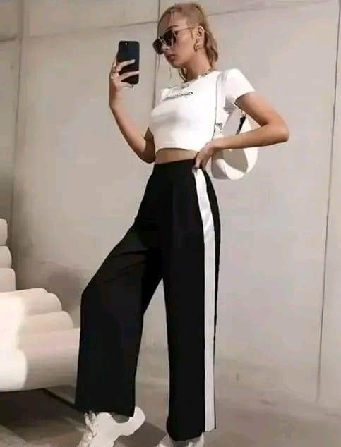 Black and white striped joggers for women - comfy - FreshShopStore