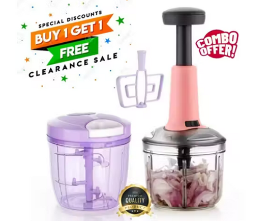 KAIVAL 1000ML + 1000ML Combo of Standard Hand Press Push Chopper (1000 ml) and Compact Dori Chopper Cutter Mixer (1000 ml)